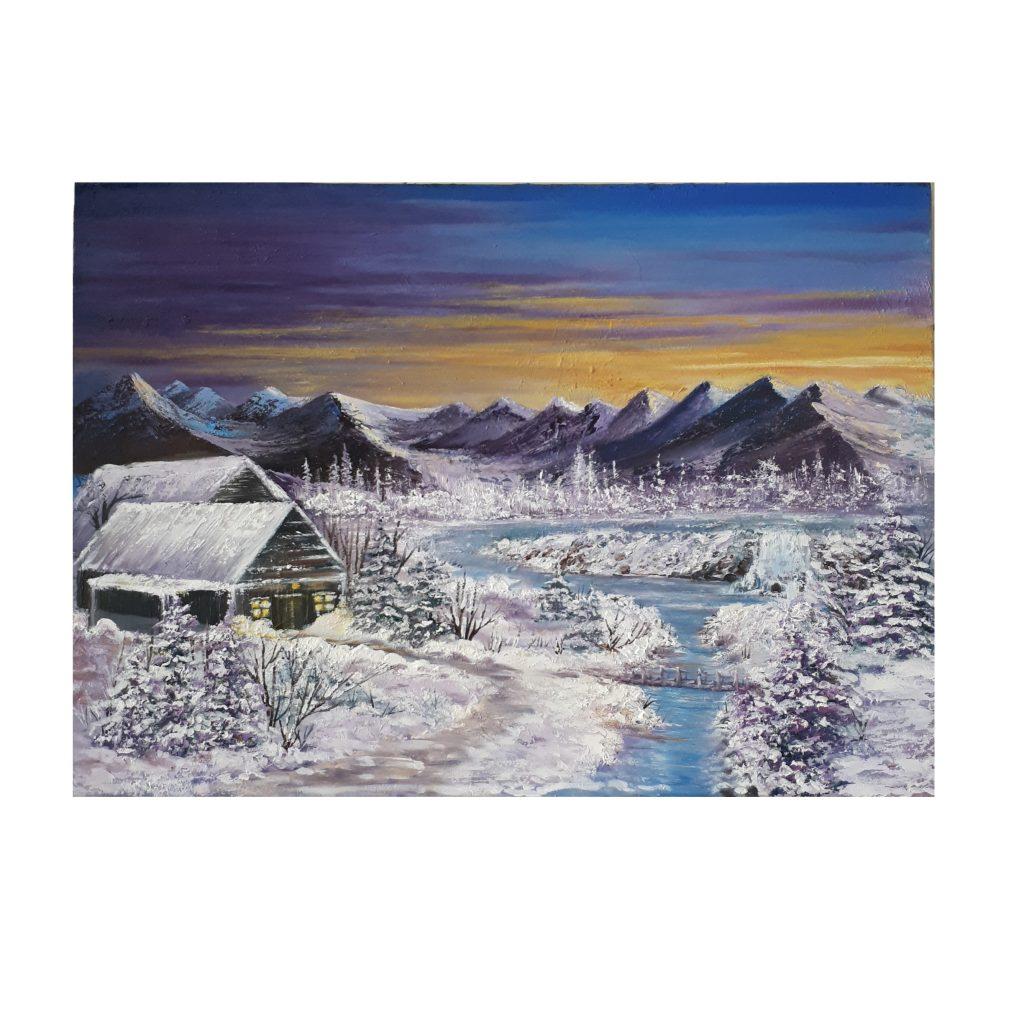نقاشی رنگ روغن کوهستان برفی