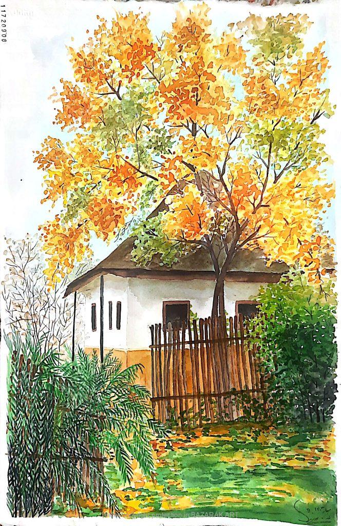 نقاشی کلبه ی پاییزی